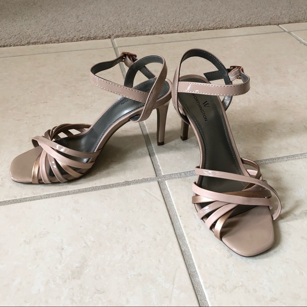 Nude color strappy high heels